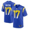 puka nacua 17 los angeles rams game men jersey royal