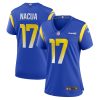 puka nacua 17 los angeles rams game women jersey royal