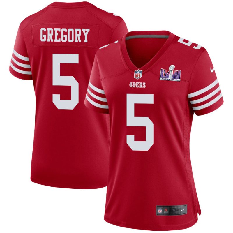 randy gregory 5 san francisco 49ers super bowl lviii patch game women jersey scarlet