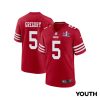 randy gregory 5 san francisco 49ers super bowl lviii patch game youth jersey scarlet