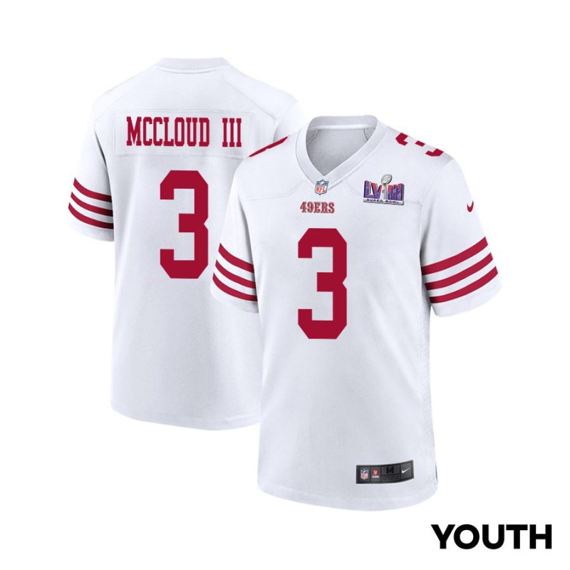 ray ray mccloud iii 3 san francisco 49ers super bowl lviii patch game youth jersey white