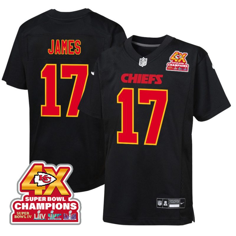 richie james 17 kansas city chiefs super bowl lviii champions 4x fashion game youth jersey carbon black