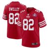 ross dwelley 82 san francisco 49ers super bowl lviii patch game men jersey scarlet