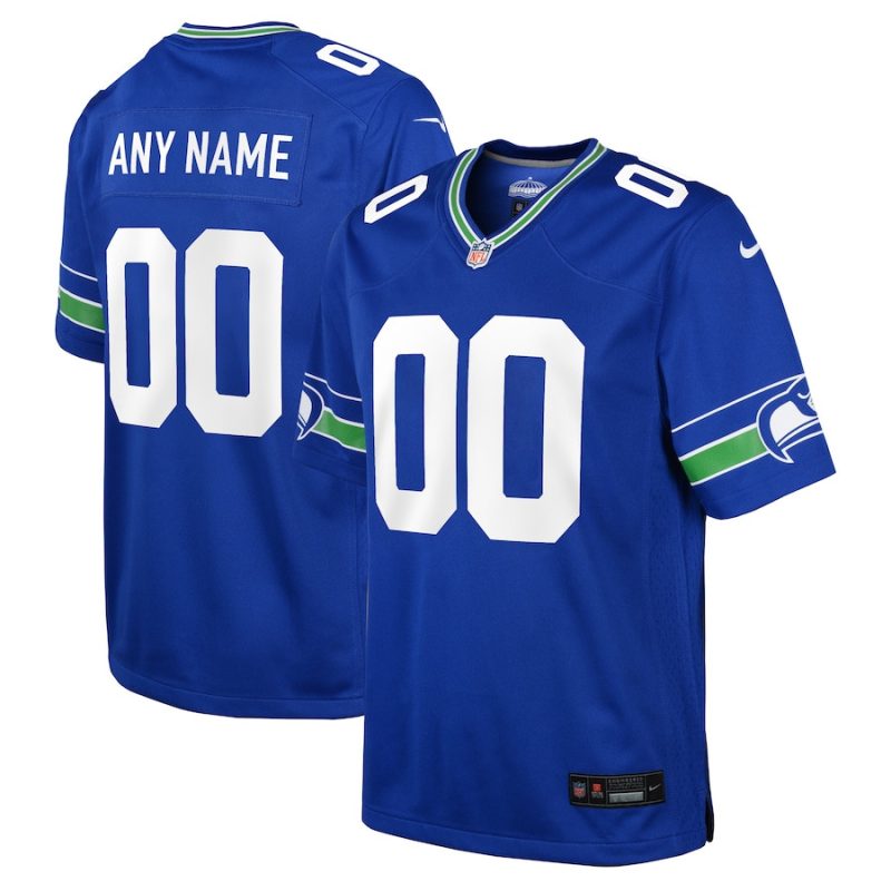 seattle seahawks custom youth throwback game jersey royal