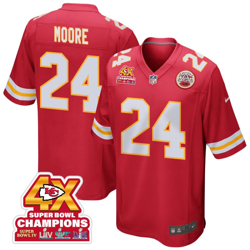 skyy moore 24 kansas city chiefs super bowl lviii champions 4x game men jersey red