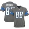 t j hockenson 88 detroit lions youth team game jersey silver