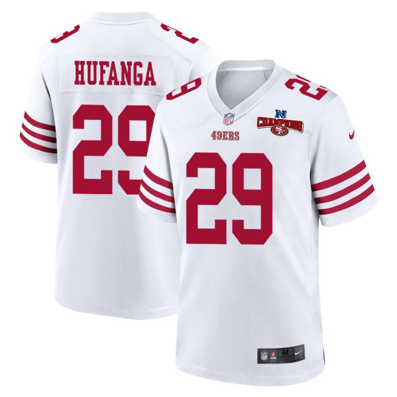 talanoa hufanga 29 san francisco 49ers nfc champions patch game men jersey white