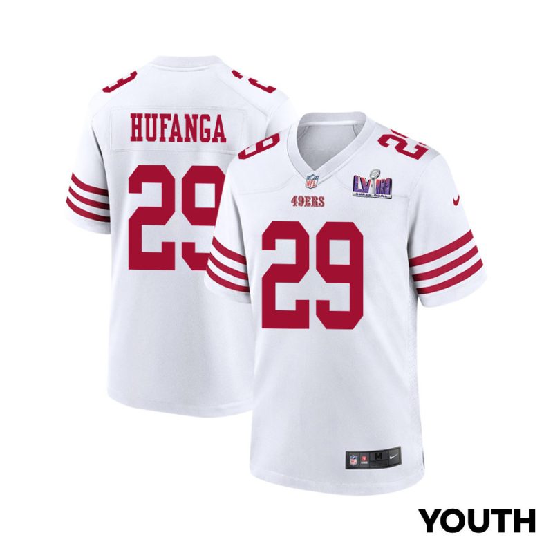 talanoa hufanga 29 san francisco 49ers super bowl lviii patch game youth jersey white