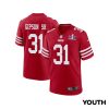 tashaun gipson sr 31 san francisco 49ers super bowl lviii patch game youth jersey scarlet