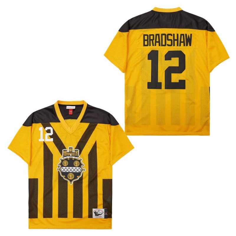 terry bradshaw 12 pittsburgh steelers retro throwback legacy men jersey black yellow