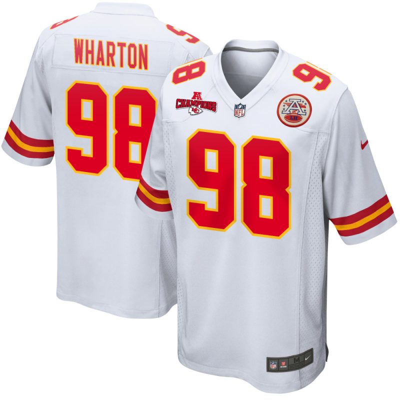 tershawn wharton 98 kansas city chiefs afc champions patch game men jersey white