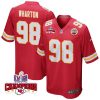 tershawn wharton 98 kansas city chiefs super bowl lviii champions 4 stars patch game men jersey red