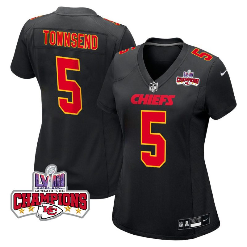 tommy townsend 5 kansas city chiefs super bowl lviii champions 4 stars patch fashion game women jersey carbon black