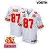 travis kelce 87 kansas city chiefs super bowl lviii champions 4x game youth jersey white