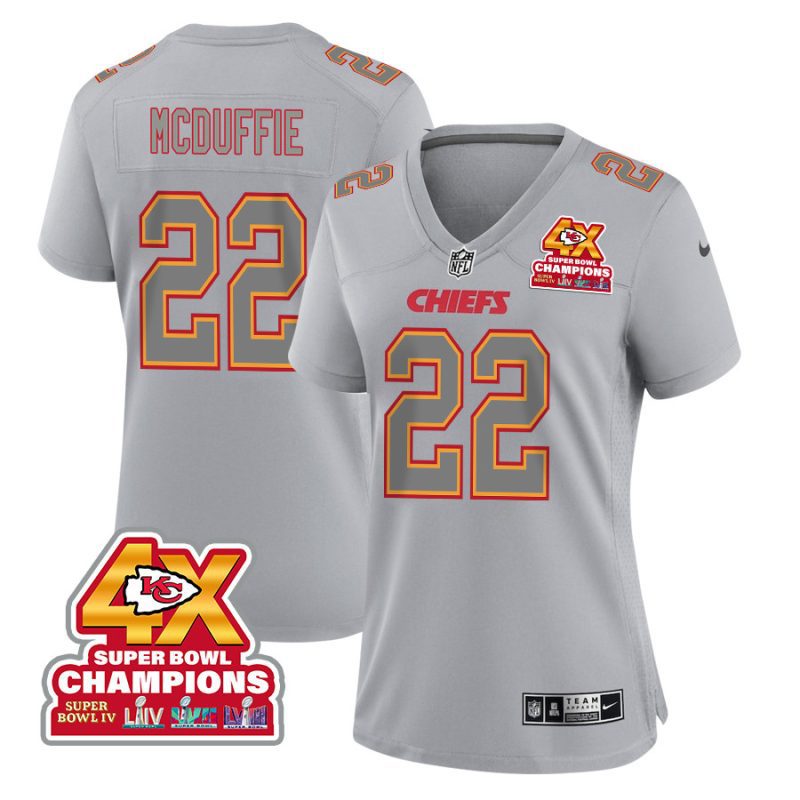 trent mcduffie 22 kansas city chiefs super bowl lviii champions 4x atmosphere fashion game women jersey gray