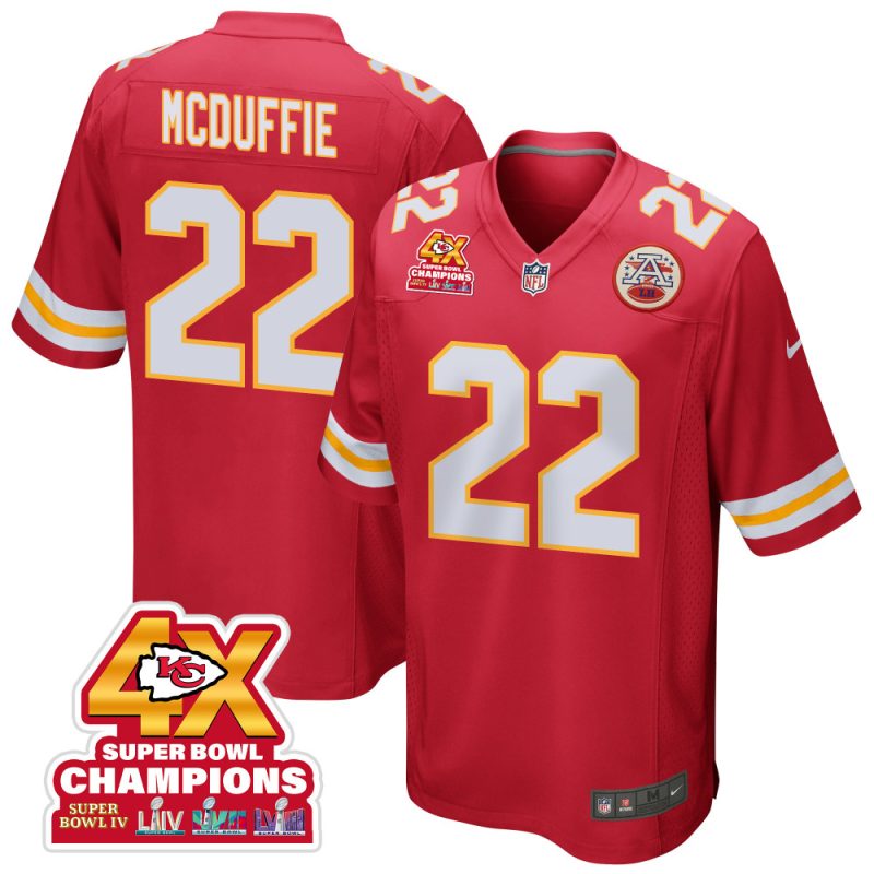 trent mcduffie 22 kansas city chiefs super bowl lviii champions 4x game men jersey red