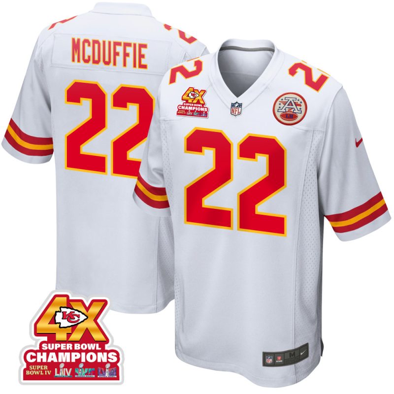 trent mcduffie 22 kansas city chiefs super bowl lviii champions 4x game men jersey white