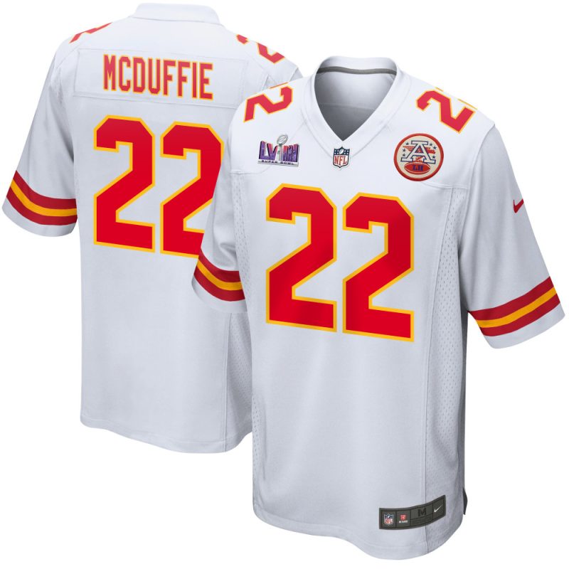 trent mcduffie 22 kansas city chiefs super bowl lviii patch game men jersey white