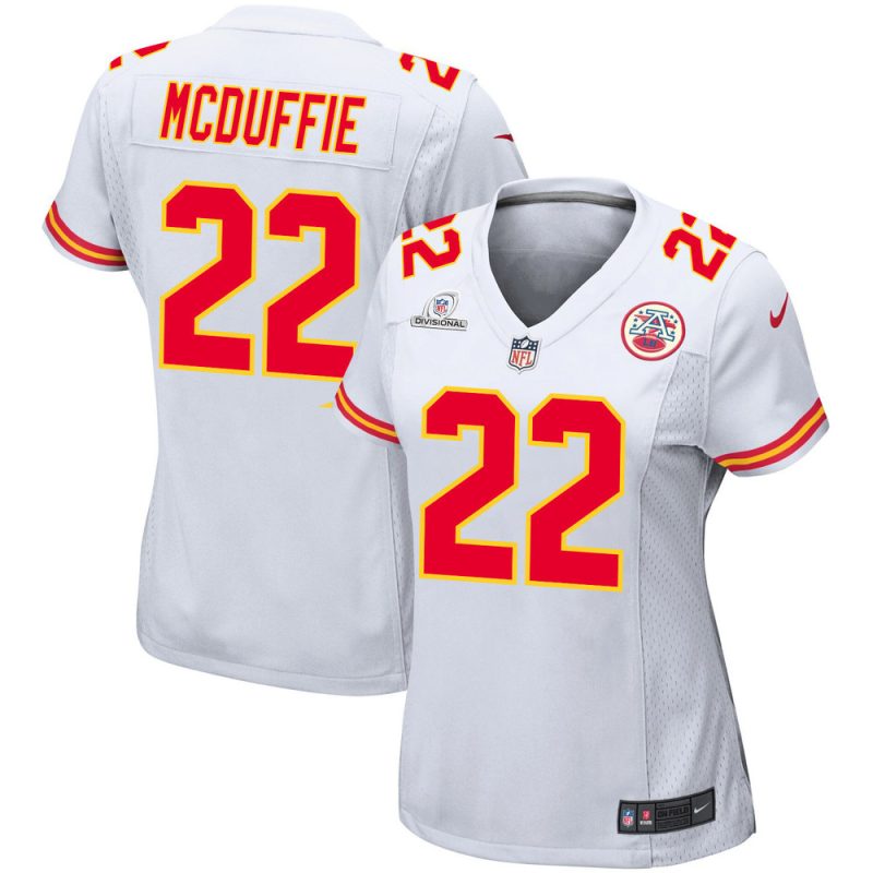 trent mcduffie 22 kansas city chiefs super bowl lviii patch game women jersey white