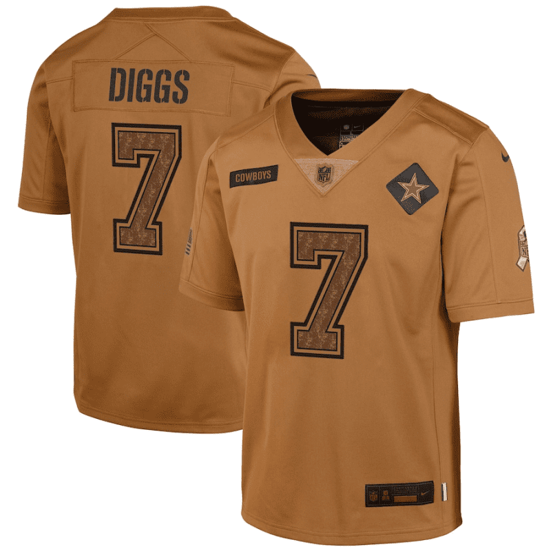 trevon diggs 7 dallas cowboys 2023 salute to service limited youth jersey brown