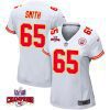 trey smith 65 kansas city chiefs super bowl lviii champions 4 stars patch game women jersey white