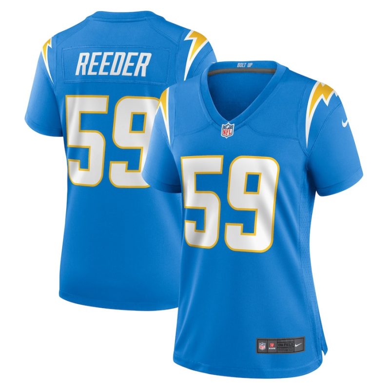 troy reeder 59 los angeles chargers women team game jersey powder blue