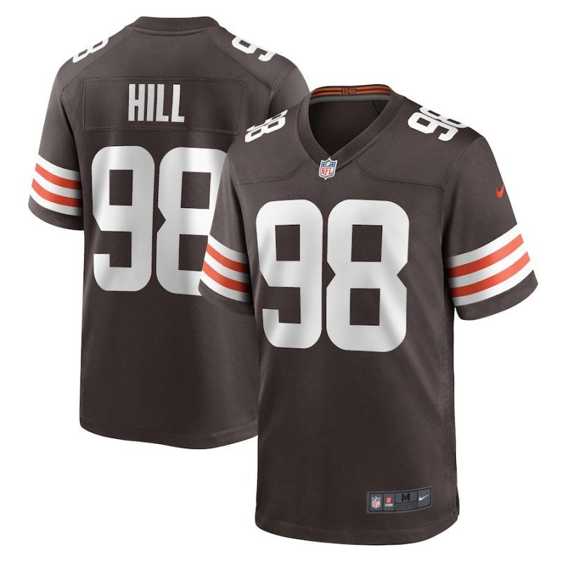 trysten hill 98 cleveland browns men game jersey brown