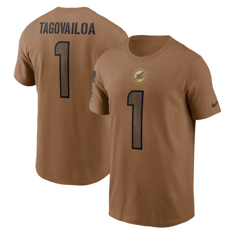 tua tagovailoa 1 miami dolphins 2023 salute to service men t shirt brown