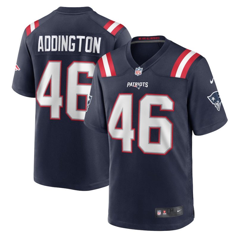 tucker addington 46 new england patriots game men jersey navy