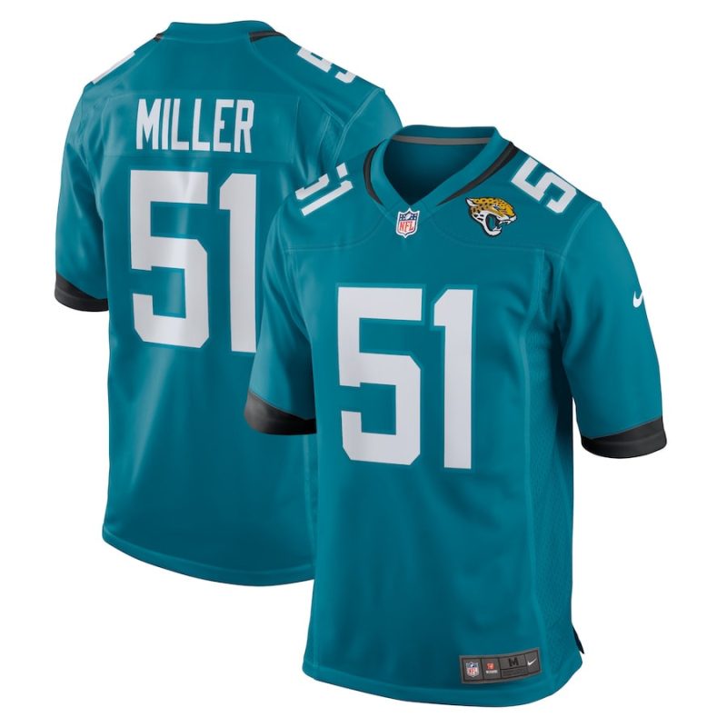 ventrell miller 51 jacksonville jaguars men game jersey teal