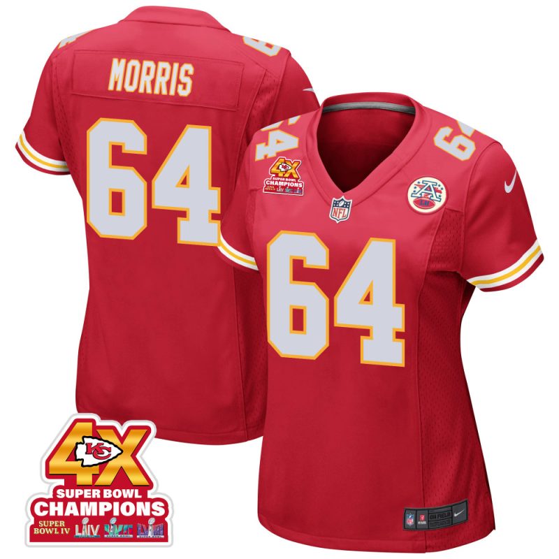 wanya morris 64 kansas city chiefs super bowl lviii champions 4x game women jersey red