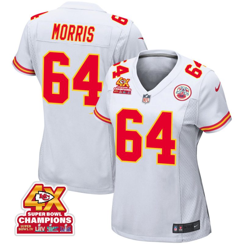 wanya morris 64 kansas city chiefs super bowl lviii champions 4x game women jersey white