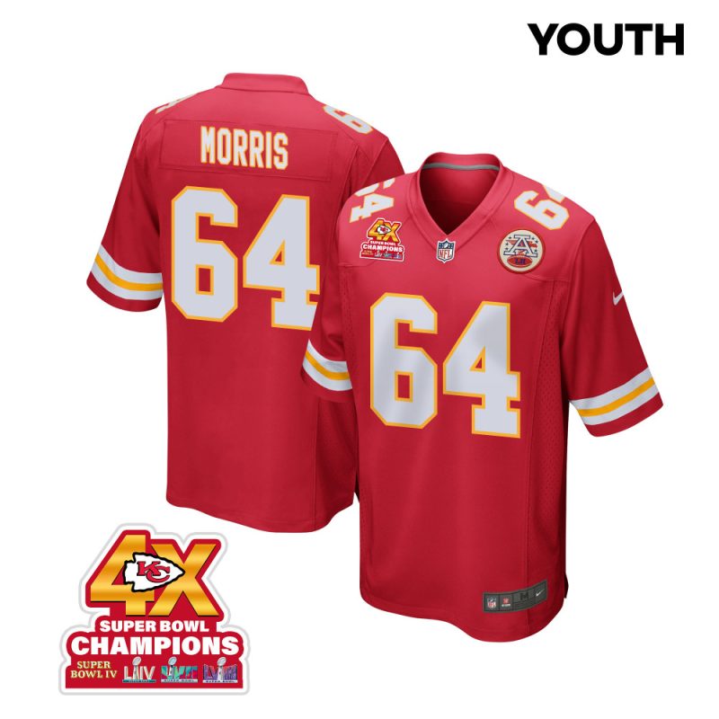 wanya morris 64 kansas city chiefs super bowl lviii champions 4x game youth jersey red