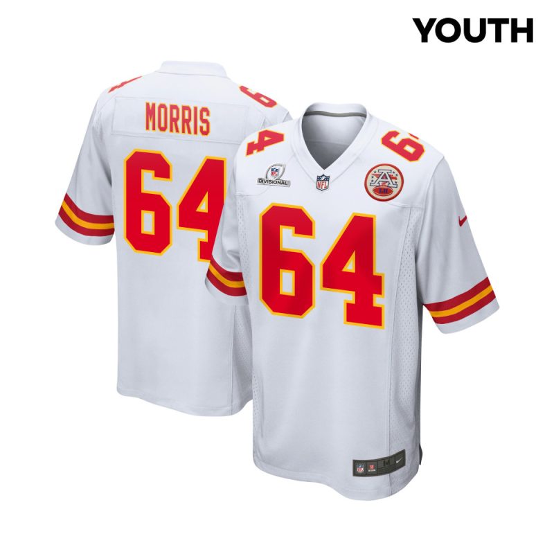 wanya morris 64 kansas city chiefs super bowl lviii patch game youth jersey white