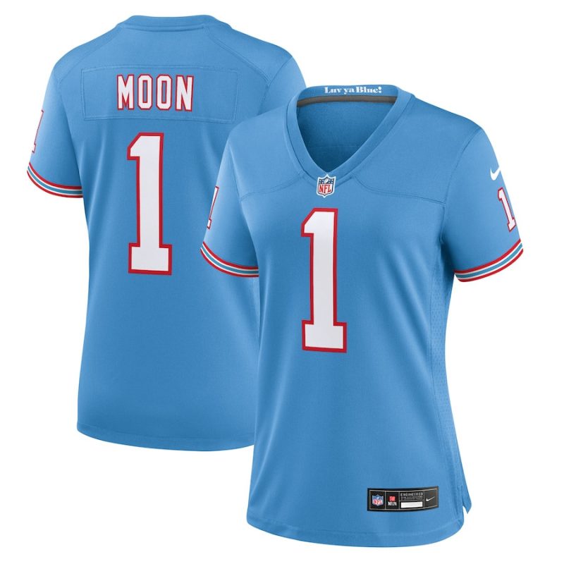 warren moon 1 tennessee titans women oilers throwback retired game jersey light blue