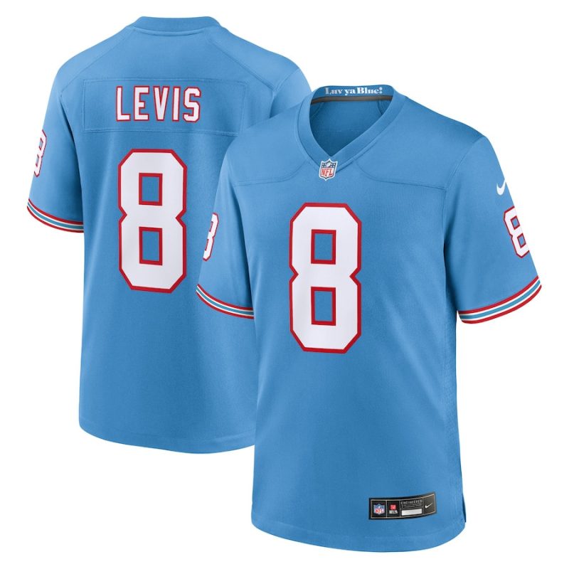 will levis 8 tennessee titans oilers throwback game men jersey light blue