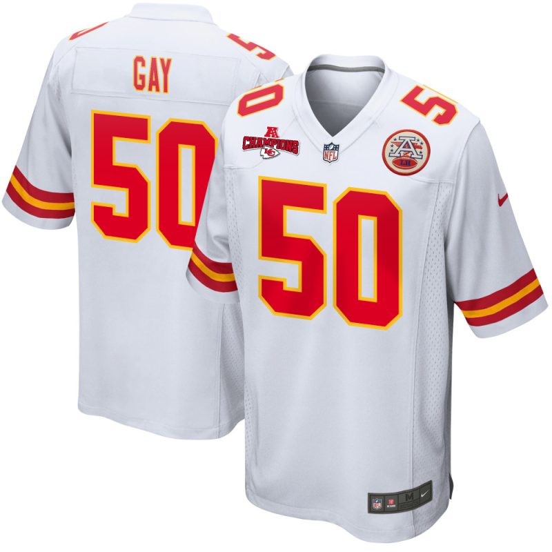 willie gay 50 kansas city chiefs afc champions patch game men jersey white