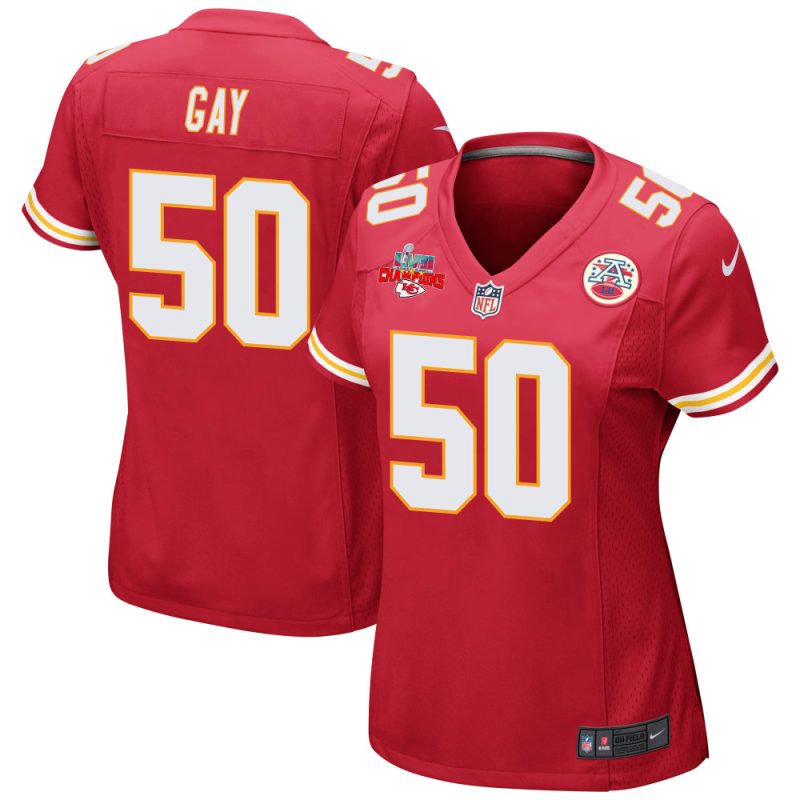 willie gay 50 kansas city chiefs super bowl lvii champions 3 stars women game jersey red