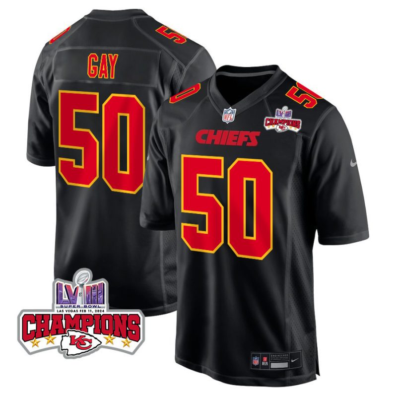 willie gay 50 kansas city chiefs super bowl lviii champions 4 stars patch fashion game men jersey carbon black