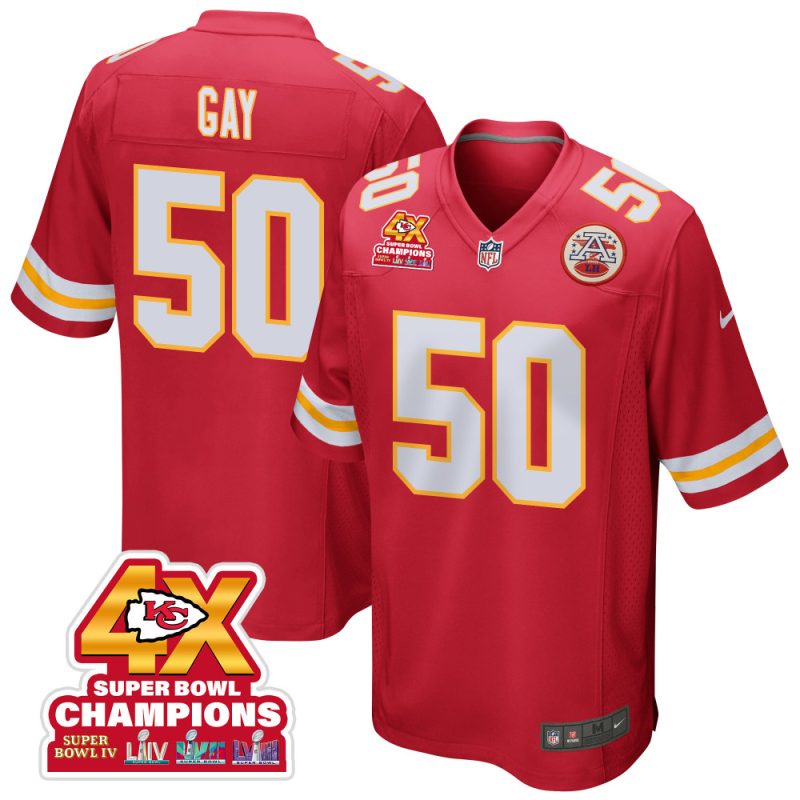 willie gay 50 kansas city chiefs super bowl lviii champions 4x game men jersey red