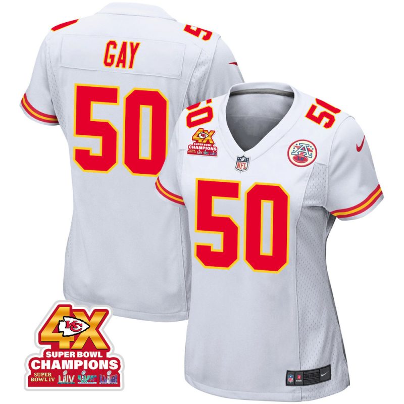 willie gay 50 kansas city chiefs super bowl lviii champions 4x game women jersey white