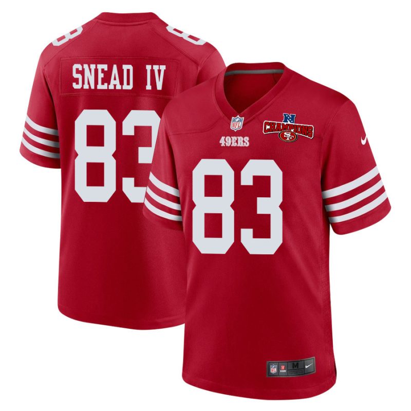 willie snead iv 83 san francisco 49ers nfc champions patch game men jersey scarlet