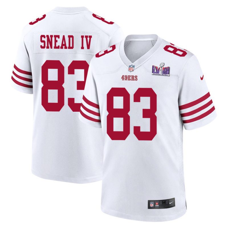 willie snead iv 83 san francisco 49ers super bowl lviii patch game men jersey white