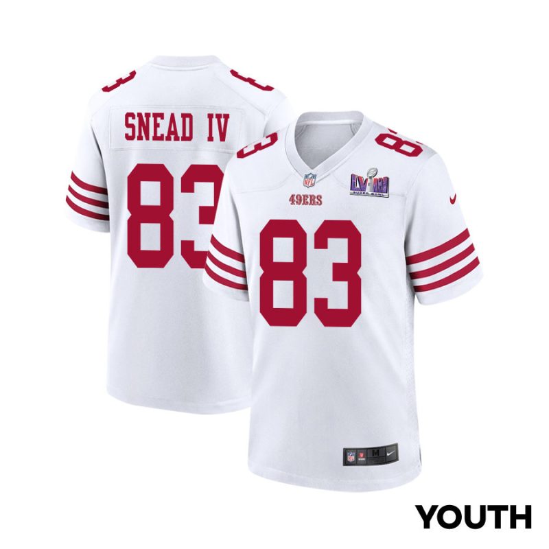 willie snead iv 83 san francisco 49ers super bowl lviii patch game youth jersey white