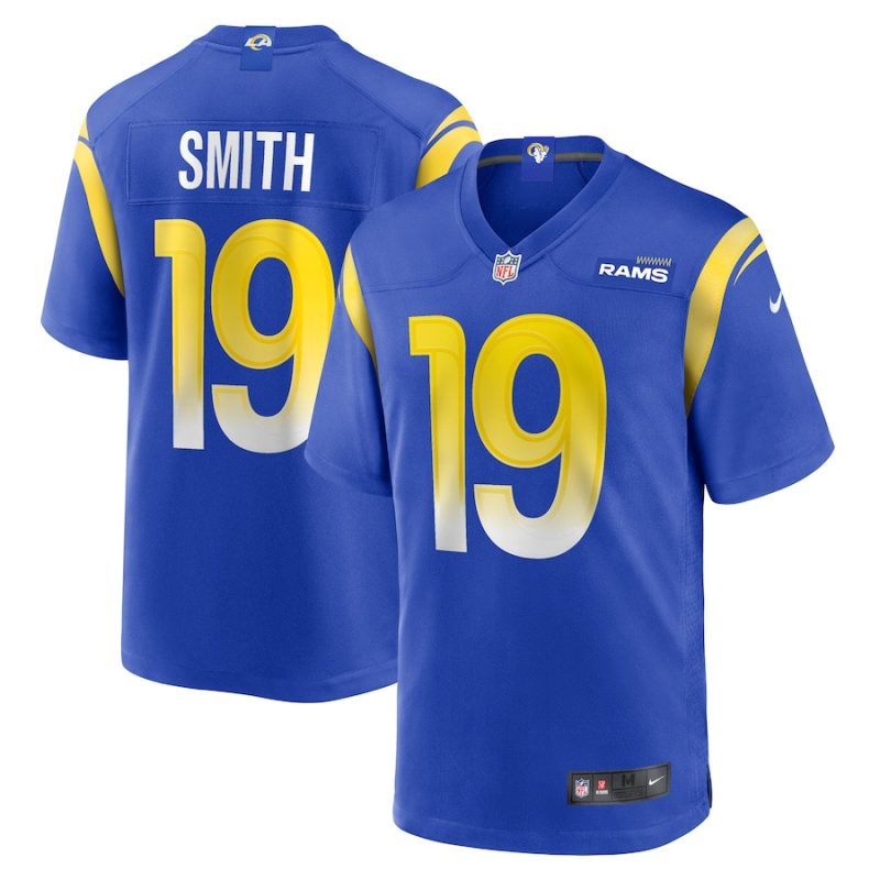 xavier smith 19 los angeles rams game men jersey royal