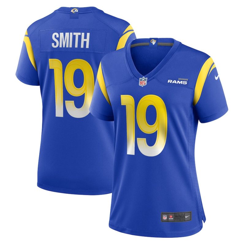 xavier smith 19 los angeles rams game women jersey royal