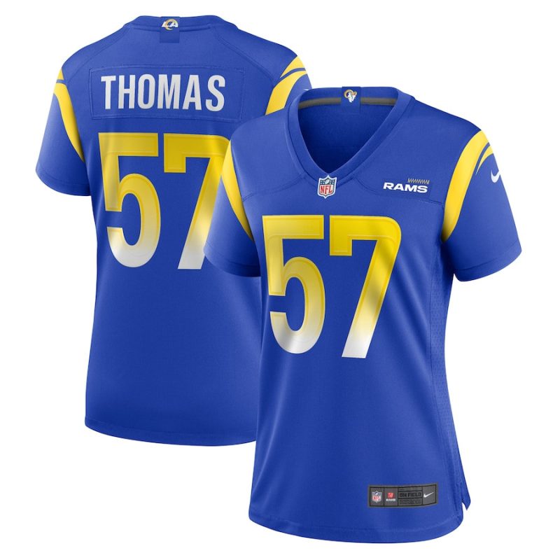 zachary thomas 57 los angeles rams game women jersey royal